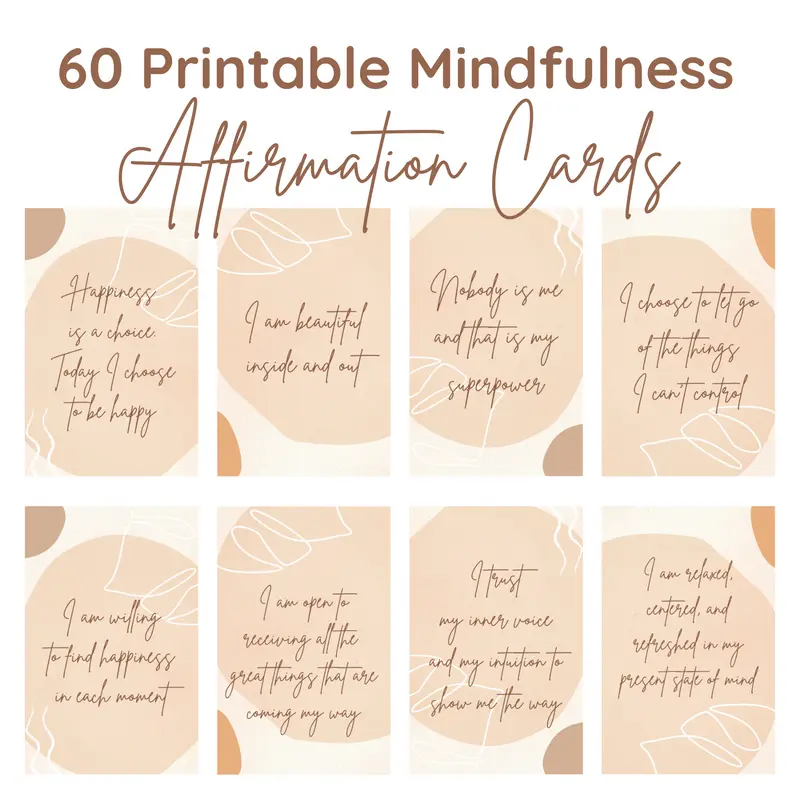 60 Mindful Affirmation Cards Printable