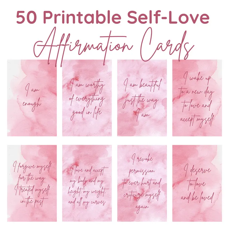 50 Self-Love Affirmation Cards Printable