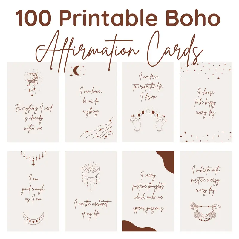 100 Boho Affirmation Cards (Printable)